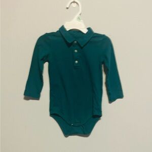 Primary Long-sleeved Collared Bodysuit w/ 3 Buttons, Teal - Size 18/24 mo (GUC)